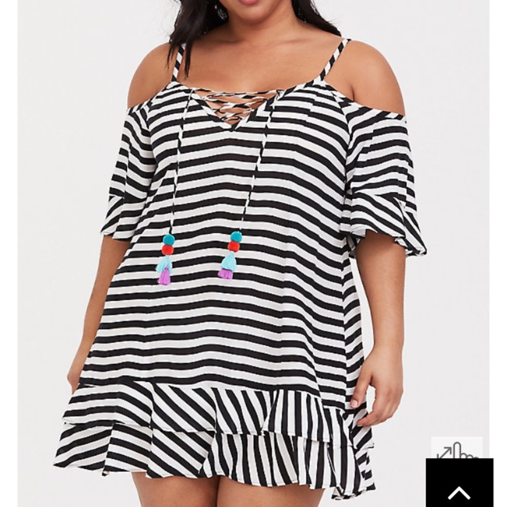 Torrid Black and White Stripe Swim Cover Up